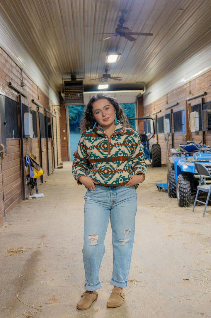 Wrangler Retro® Vintage Sherpa Zip Pullover - Turquoise - 112382729 - Double C Western SupplyWrangler