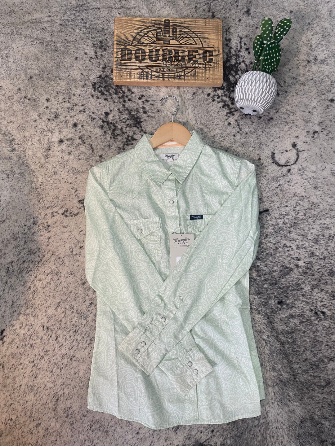 Wrangler Retro® Western Dress Snap Top - Mint - Double C Western SupplyWrangler