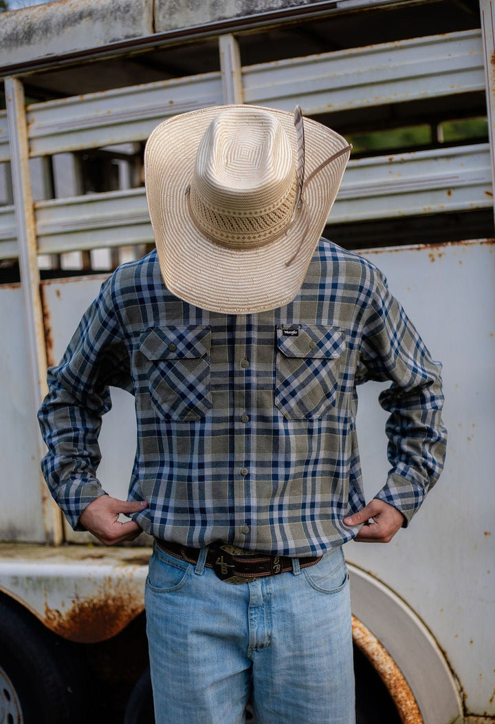 Wrangler® Riggs Workwear® Foreman Flannel Plaid Long Sleeve Work Shirt - Regular Fit - Green Plaid - 112382554 - Double C Western SupplyWrangler