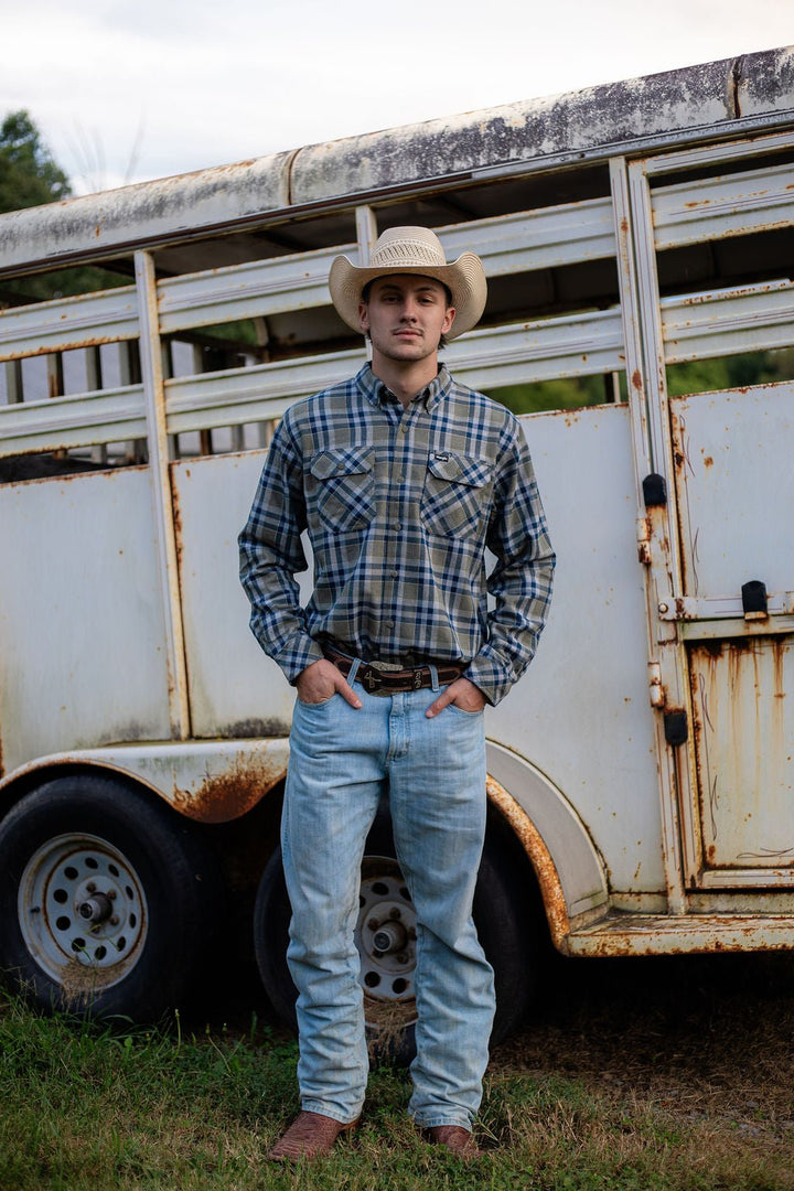 Wrangler® Riggs Workwear® Foreman Flannel Plaid Long Sleeve Work Shirt - Regular Fit - Green Plaid - 112382554 - Double C Western SupplyWrangler