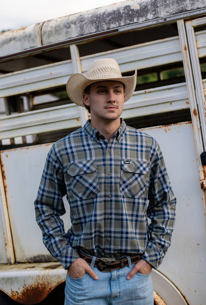 Wrangler® Riggs Workwear® Foreman Flannel Plaid Long Sleeve Work Shirt - Regular Fit - Green Plaid - 112382554 - Double C Western SupplyWrangler