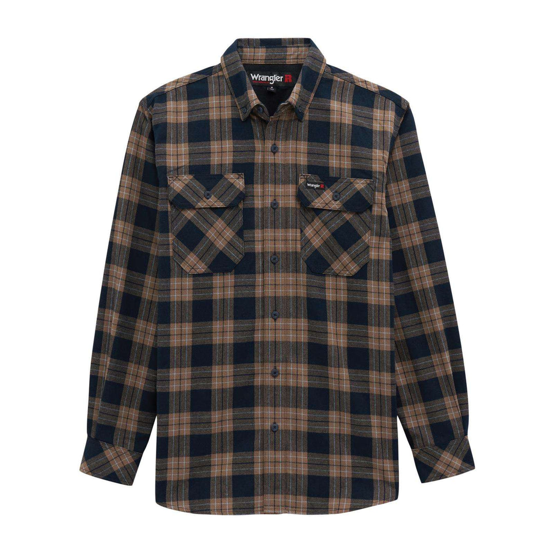 Wrangler® Riggs Workwear® Foreman Flannel Plaid Long Sleeve Work Shirt - Regular Fit - Navy Plaid - 112382646 - Double C Western SupplyWrangler