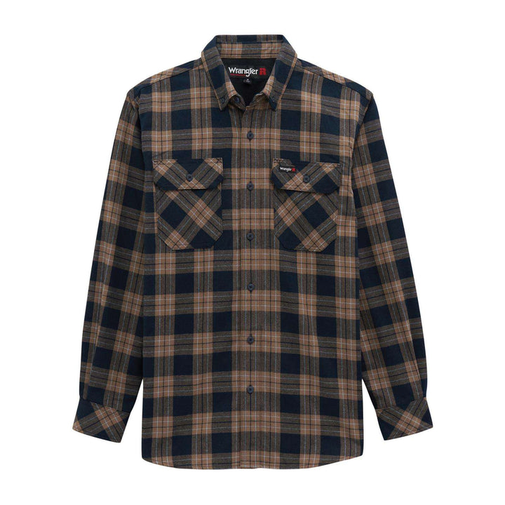 Wrangler® Riggs Workwear® Foreman Flannel Plaid Long Sleeve Work Shirt - Regular Fit - Navy Plaid - 112382646 - Double C Western SupplyWrangler