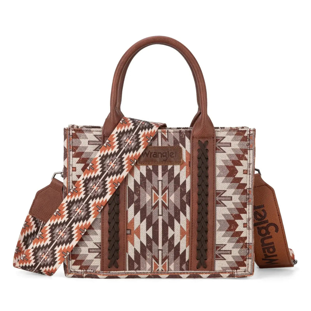 Wrangler Southwestern Pattern Dual Sided Print -Tote/Crossbody - BROWN WG2213-8120S - Double C Western SupplyMontana West