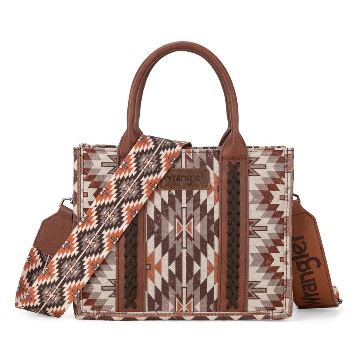 Wrangler Southwestern Pattern Dual Sided Print -Tote/Crossbody - BROWN WG2213-8120S - Double C Western SupplyMontana West