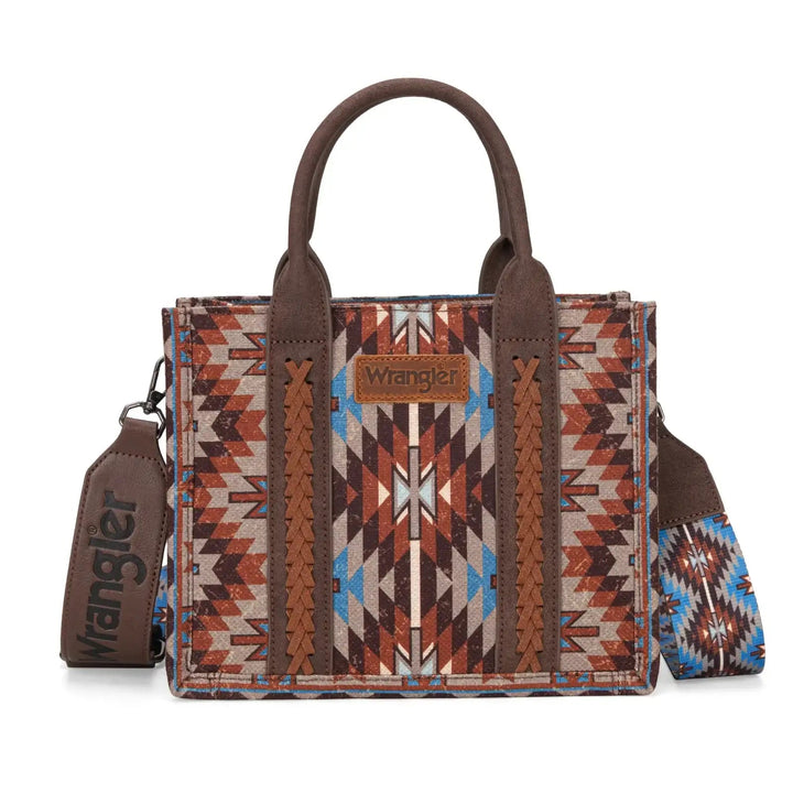 Wrangler Southwestern Pattern Dual Sided Print-Tote/Crossbody - Coffee WG2213-8120S - Double C Western SupplyMontana West
