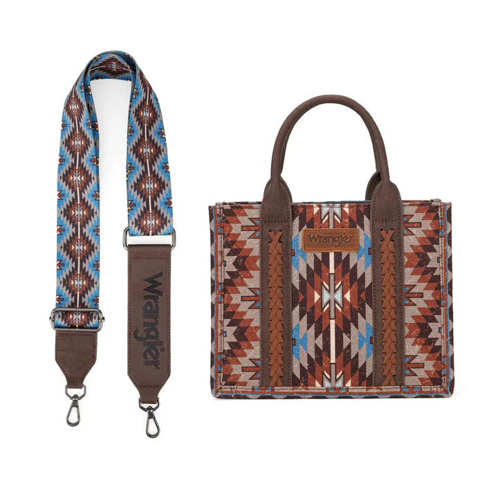 Wrangler Southwestern Pattern Dual Sided Print-Tote/Crossbody - Coffee WG2213-8120S - Double C Western SupplyMontana West