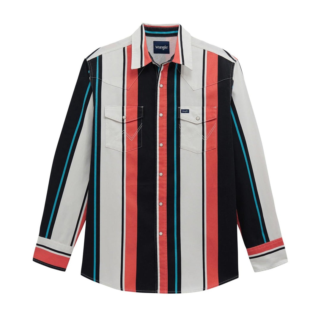 Wrangler® Vintage Inspired Brushpopper Long Sleeve Shirt - Classic Fit - Black Multi - 112381997 - Double C Western SupplyWrangler
