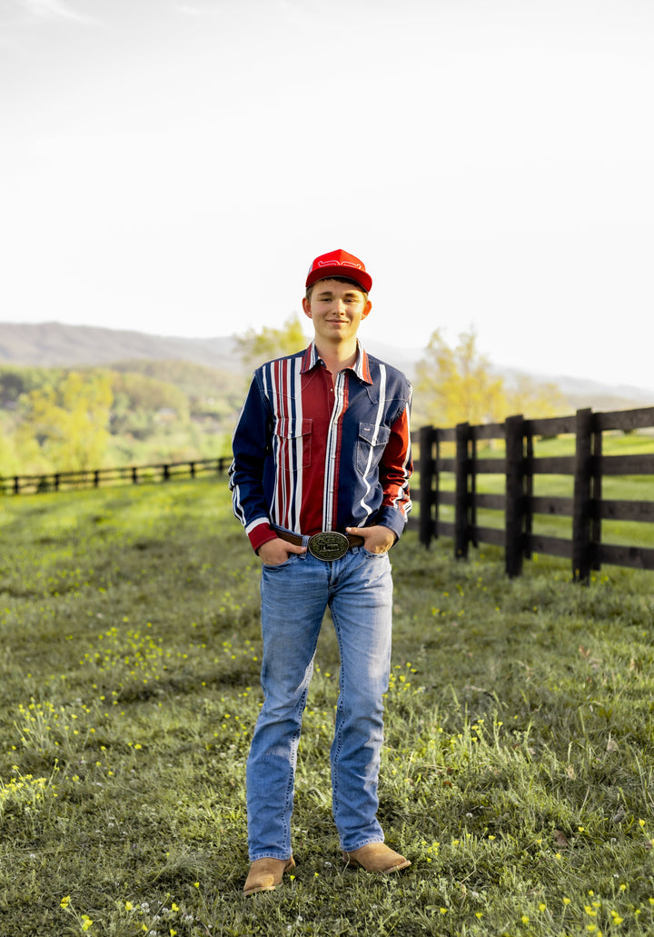 Wrangler® Vintage Inspired Long Sleeve Shirt Blue Multi Stripe | 112375916 - Double C Western SupplyWrangler