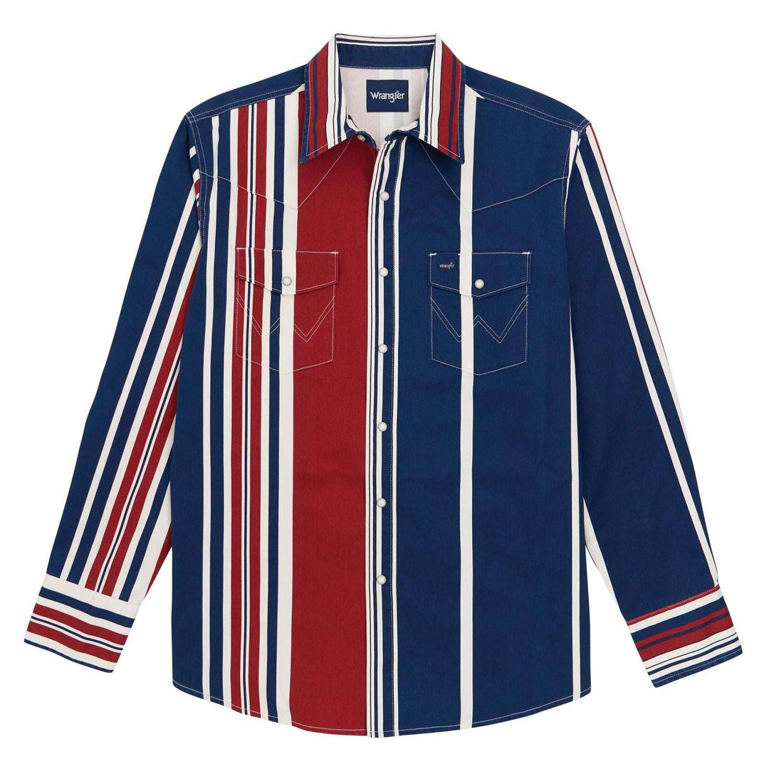 Wrangler® Vintage Inspired Long Sleeve Shirt Blue Multi Stripe | 112375916 - Double C Western SupplyWrangler