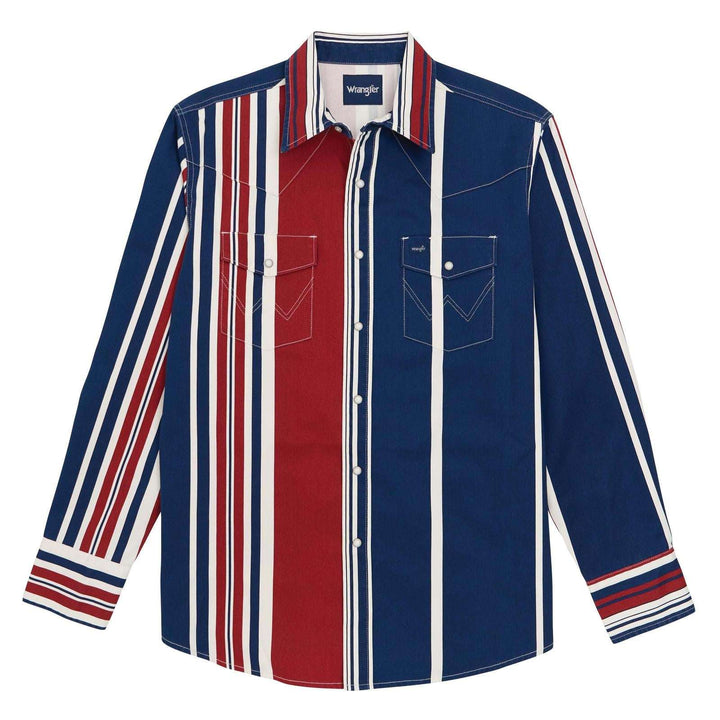 Wrangler® Vintage Inspired Long Sleeve Shirt Blue Multi Stripe | 112375916 - Double C Western SupplyWrangler