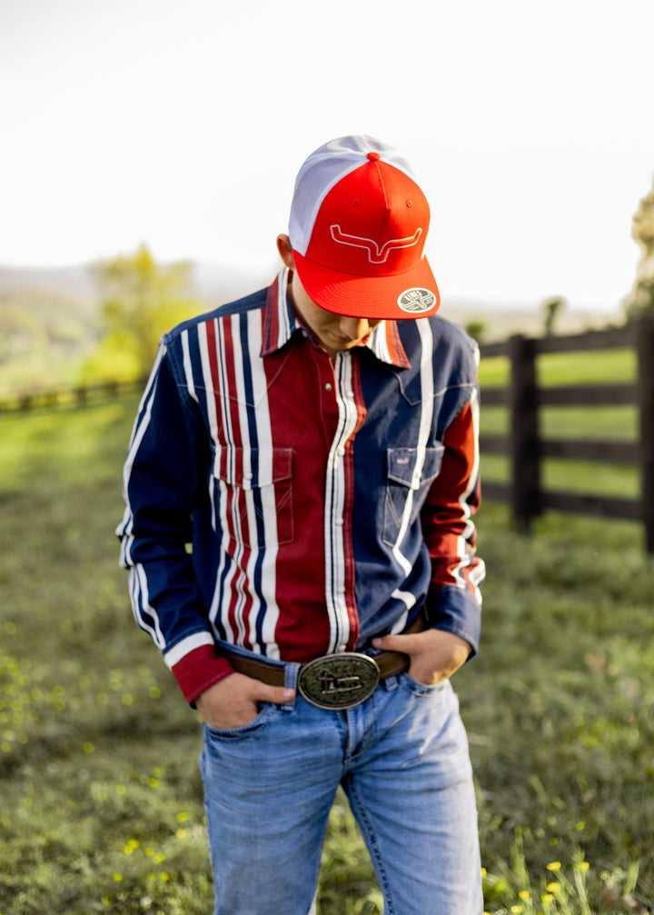 Wrangler® Vintage Inspired Long Sleeve Shirt Blue Multi Stripe | 112375916 - Double C Western SupplyWrangler