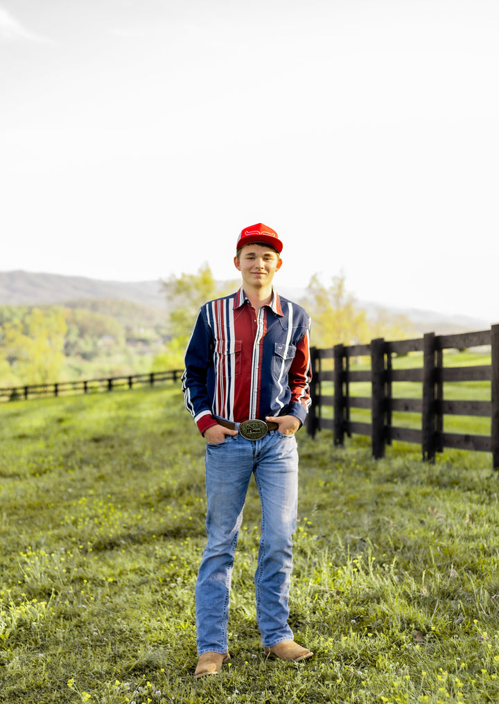 Wrangler® Vintage Inspired Long Sleeve Shirt Blue Multi Stripe | 112375916 - Double C Western SupplyWrangler