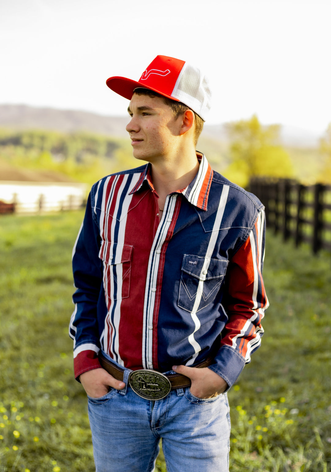 Wrangler® Vintage Inspired Long Sleeve Shirt Blue Multi Stripe | 112375916 - Double C Western SupplyWrangler