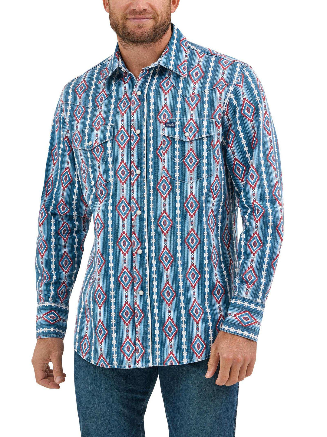 Wrangler® Vintage Inspired Long Sleeve Shirt - Classic Fit - Americana Multi 112368193 - Double C Western SupplyWrangler