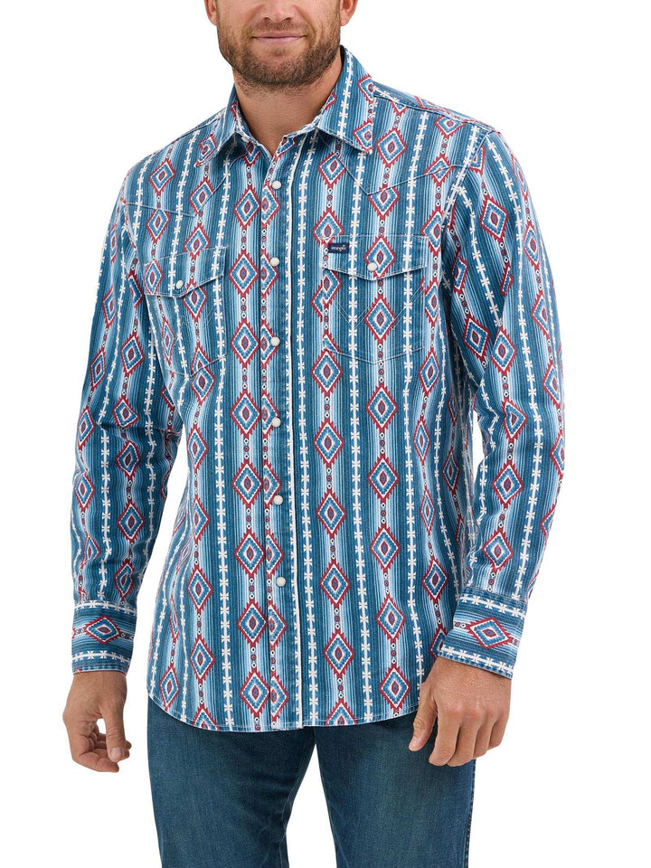 Wrangler® Vintage Inspired Long Sleeve Shirt - Classic Fit - Americana Multi 112368193 - Double C Western SupplyWrangler