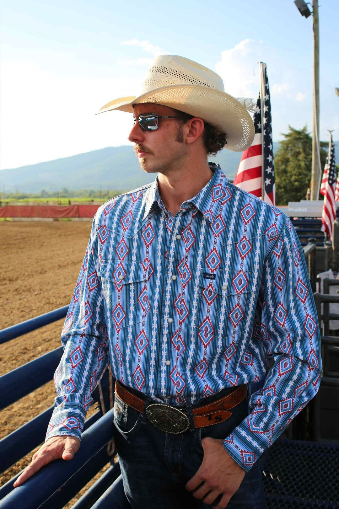 Wrangler® Vintage Inspired Long Sleeve Shirt - Classic Fit - Americana Multi 112368193 - Double C Western SupplyWrangler