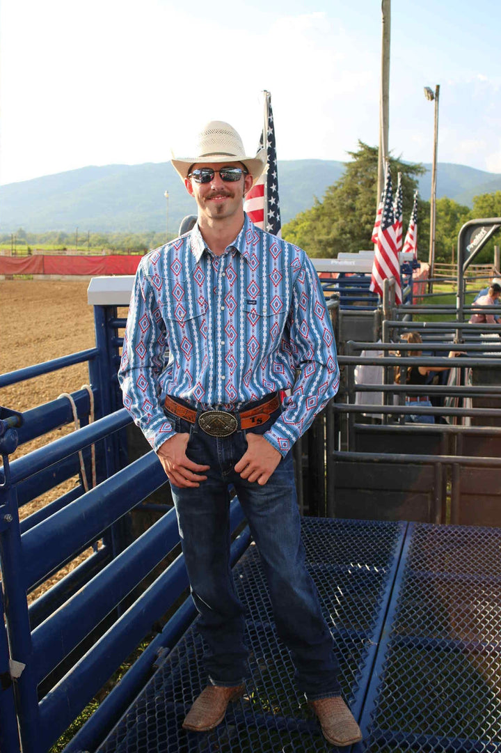 Wrangler® Vintage Inspired Long Sleeve Shirt - Classic Fit - Americana Multi 112368193 - Double C Western SupplyWrangler