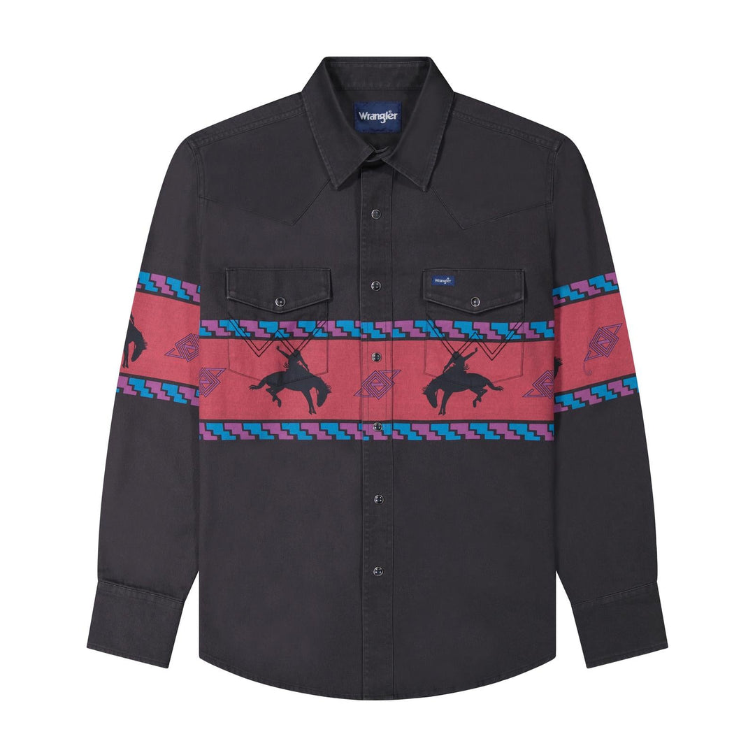 Wrangler® Vintage Inspired Long Sleeve Shirt - Classic Fit - Black - 112385790 - Double C Western SupplyWrangler