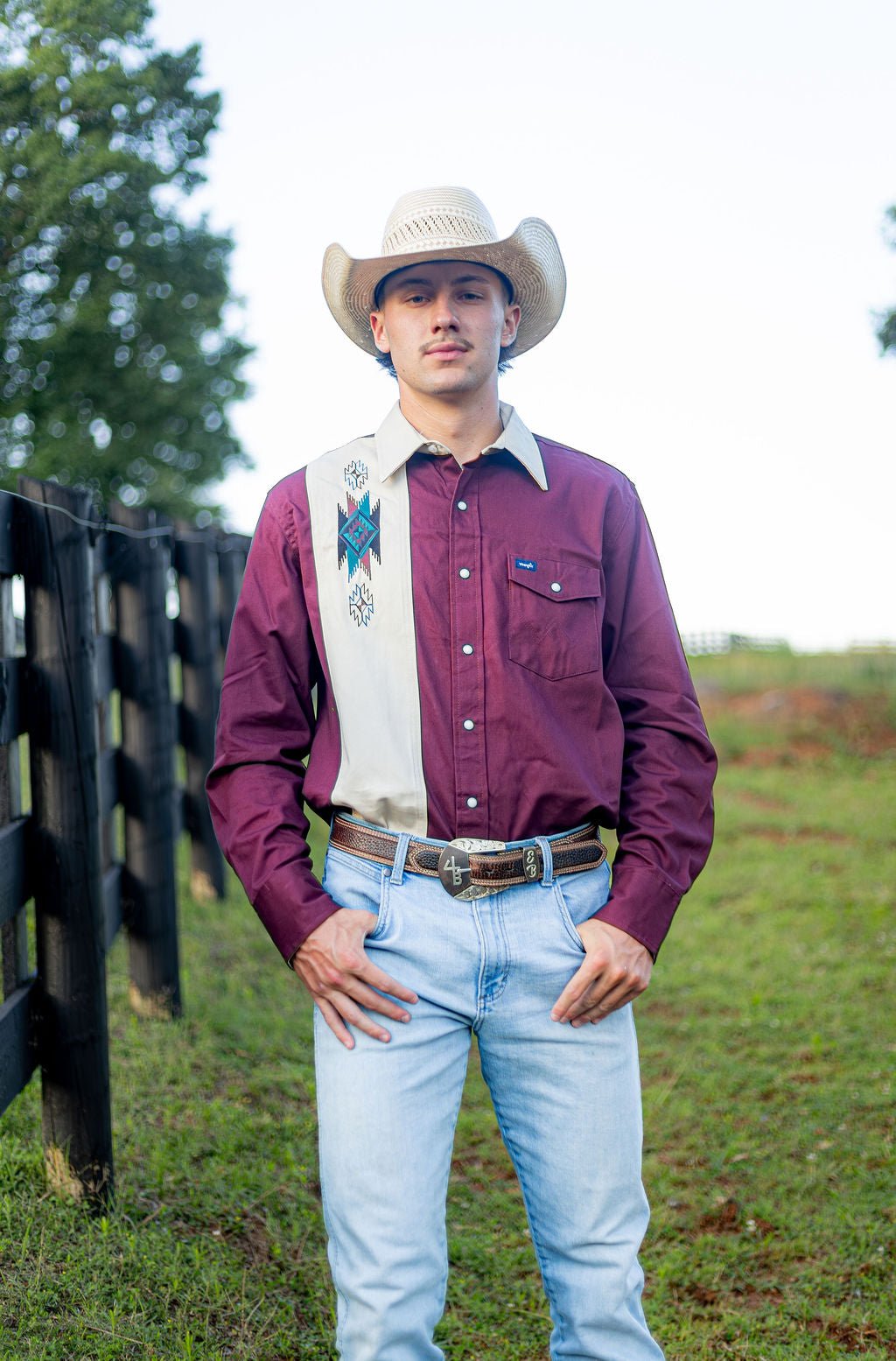 Wrangler® Vintage Inspired Long Sleeve Shirt - Classic Fit - Red - 112382000 - Double C Western SupplyWrangler