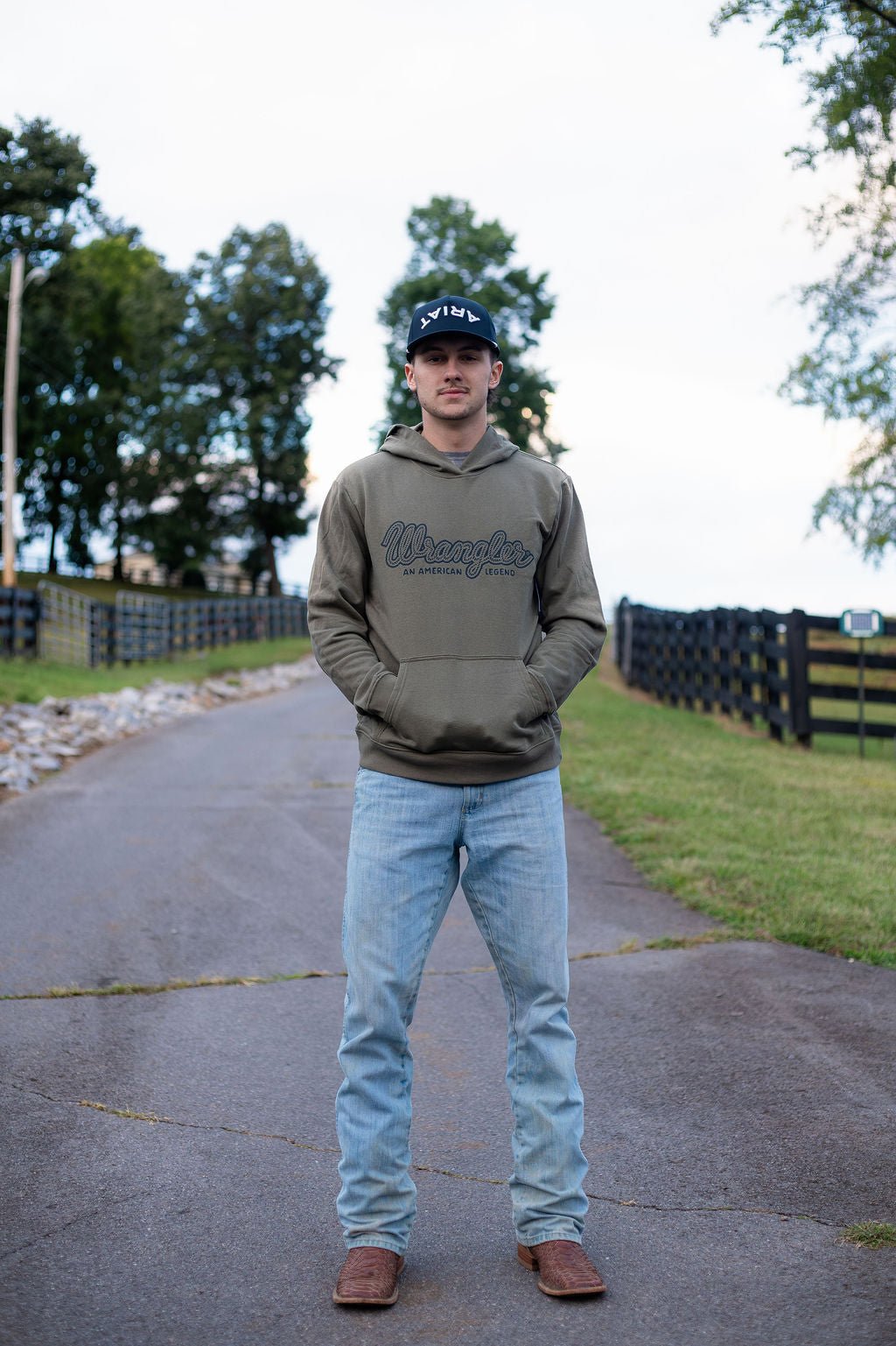 Wrangler® Western Hoodie - Regular Fit - Dusty Olive - 112383996 - Double C Western SupplyWrangler
