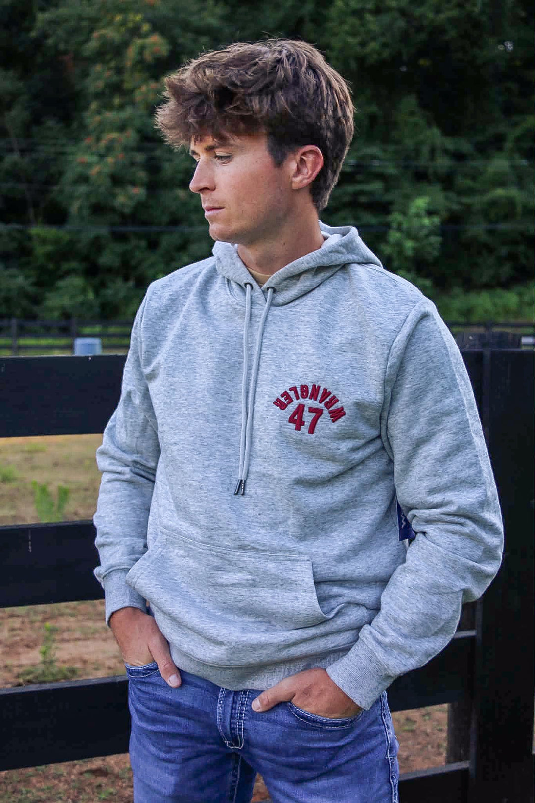 Wrangler® Western Hoodie - Regular Fit - Grey Mele Heather - 112379562 - Double C Western SupplyWrangler