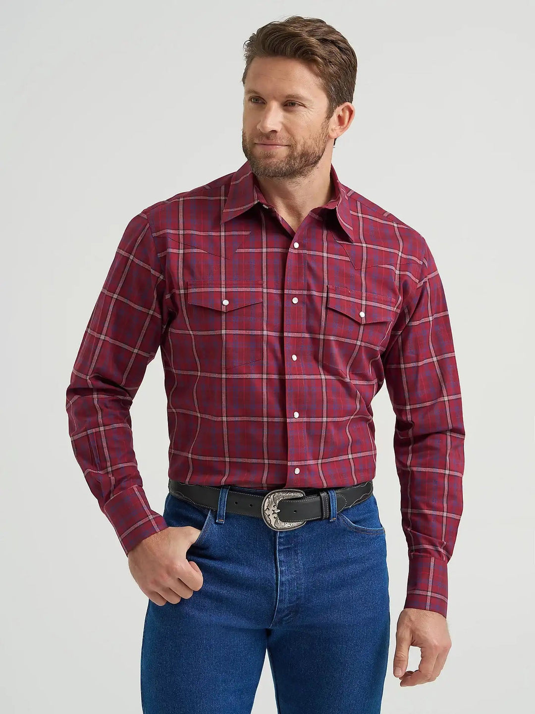 Wrangler® Wrinkle Resist Long Sleeve Shirt - Classic Fit - Burgundy 112369263 - Double C Western SupplyWrangler