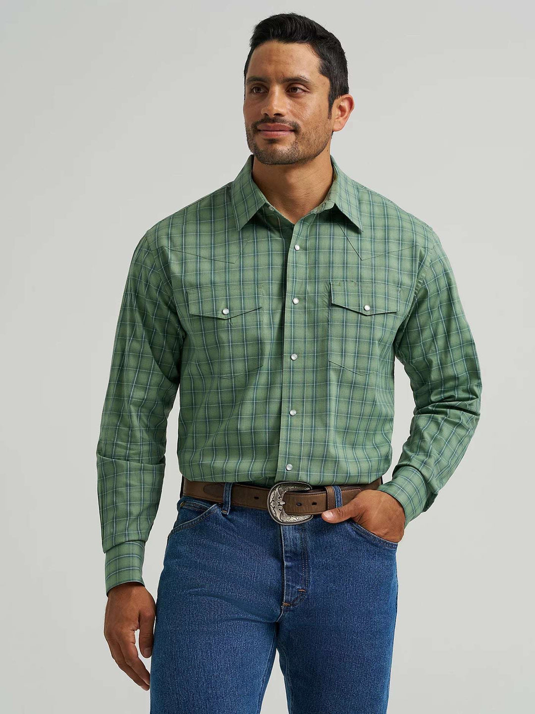 Wrangler® Wrinkle Resist Long Sleeve Shirt - Classic Fit - Vineyard Green 112367712 - Double C Western SupplyWrangler
