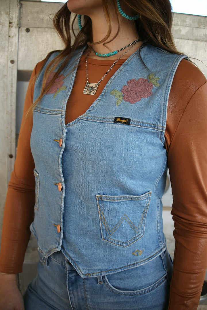Wrangler® X Lainey Wilson Denim Vest - Blue - 112375559 - Double C Western SupplyWrangler