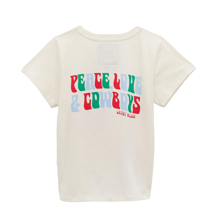 Wrangler® X Lainey Wilson Girls Peace, Love &amp; Cowboys T-Shirt - White - 112385585 - Double C Western SupplyWrangler