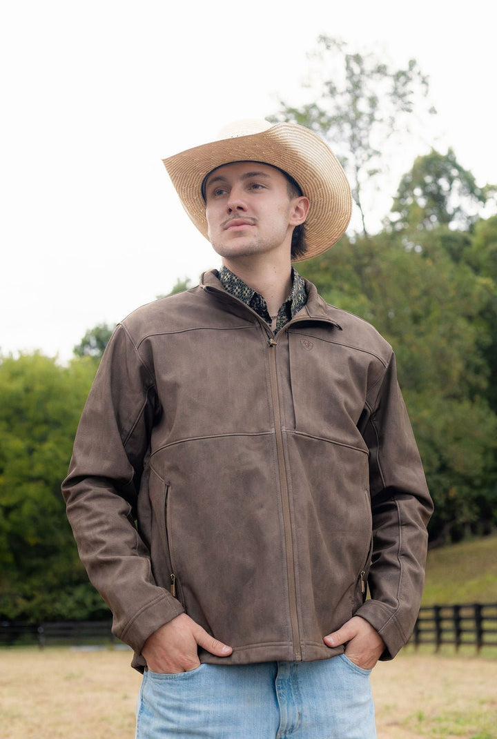WREN FAUX LEATHER PRINT MNS Vernon Softshell Jacket WREN FAUX LEATHER PRINT 10079404 - Double C Western SupplyAriat