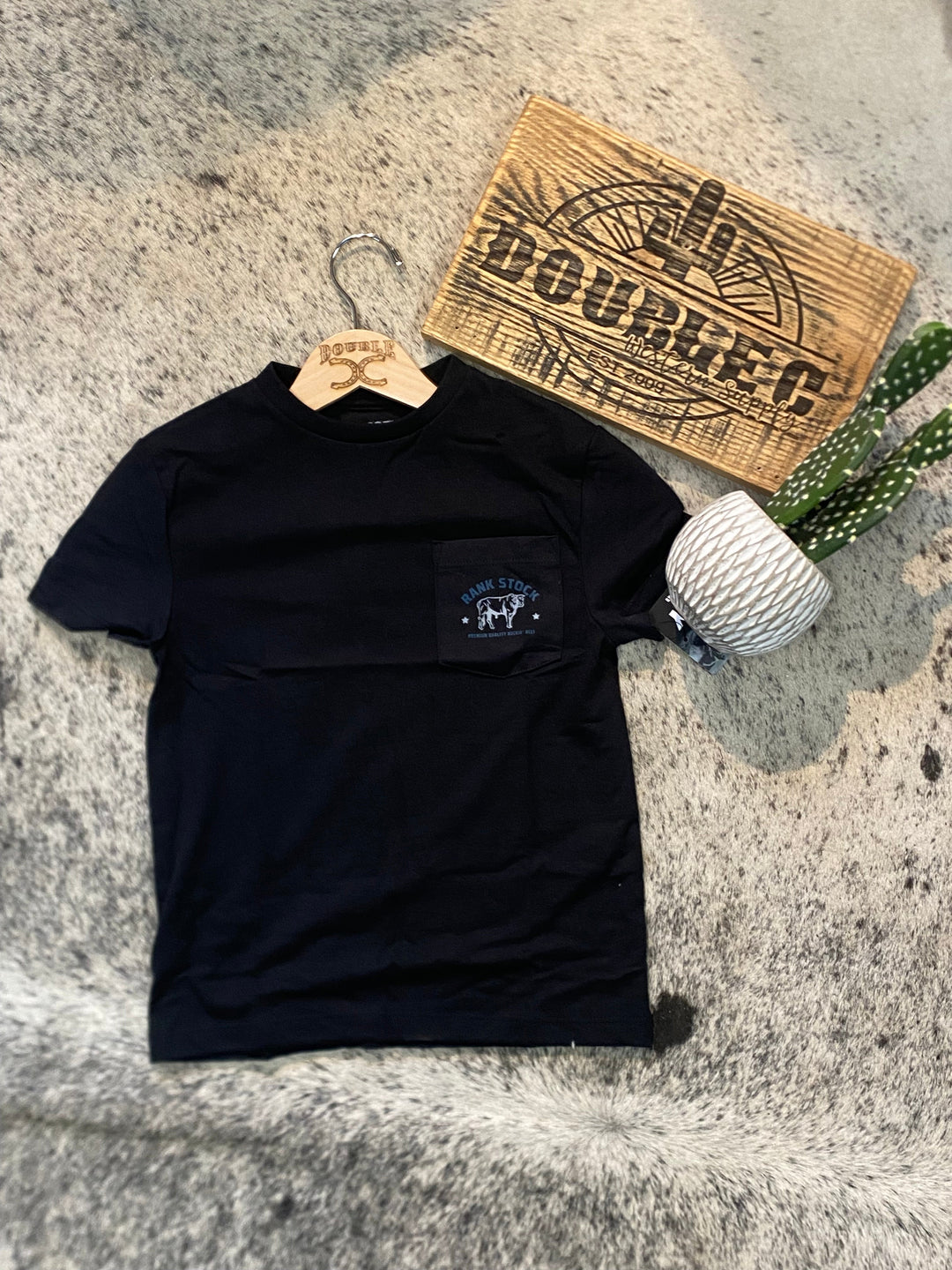 Youth "Charbray" Black w/Grey/Blue Rank Stock Logo T-shirt - Double C Western SupplyHooey