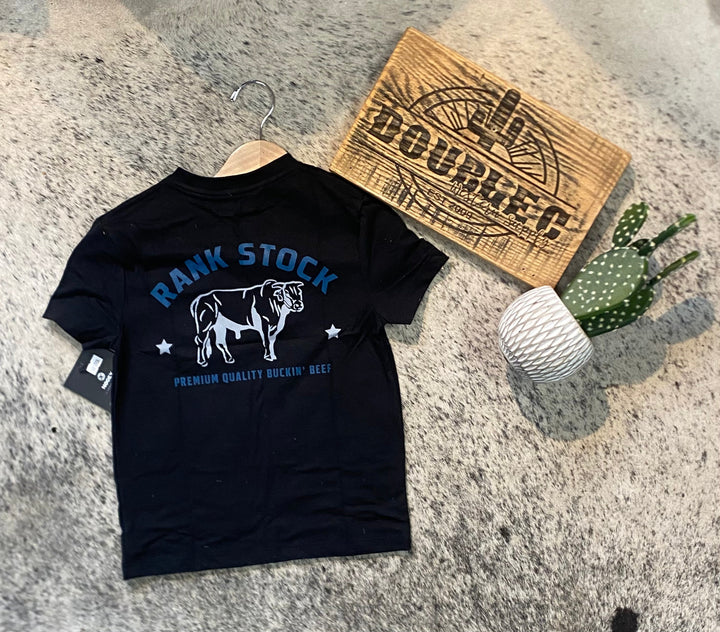 Youth "Charbray" Black w/Grey/Blue Rank Stock Logo T-shirt - Double C Western SupplyHooey
