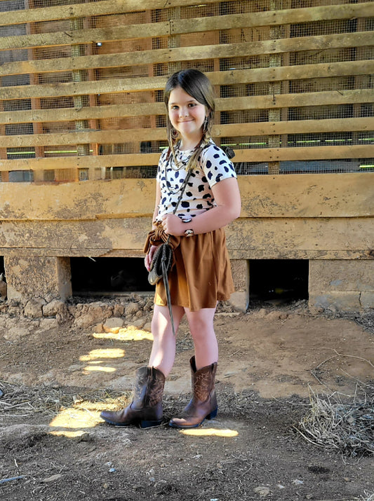 Cow Print Top & Caramel Tie Skirt Set Baby & Toddler Double C Western Supply