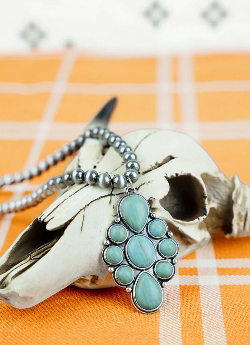 ARBOR ALLEY SILVERTONE FRAMED TURQUOISE NECKLACE - Double C Western SupplyDouble C Western Supply