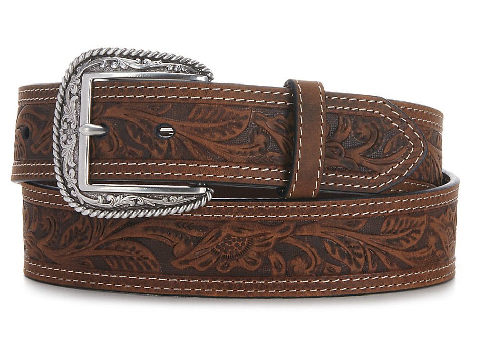 Ariat Brown Tooled Double Stitched Men's Western Belt A1012402 - Double C Western SupplyM & F