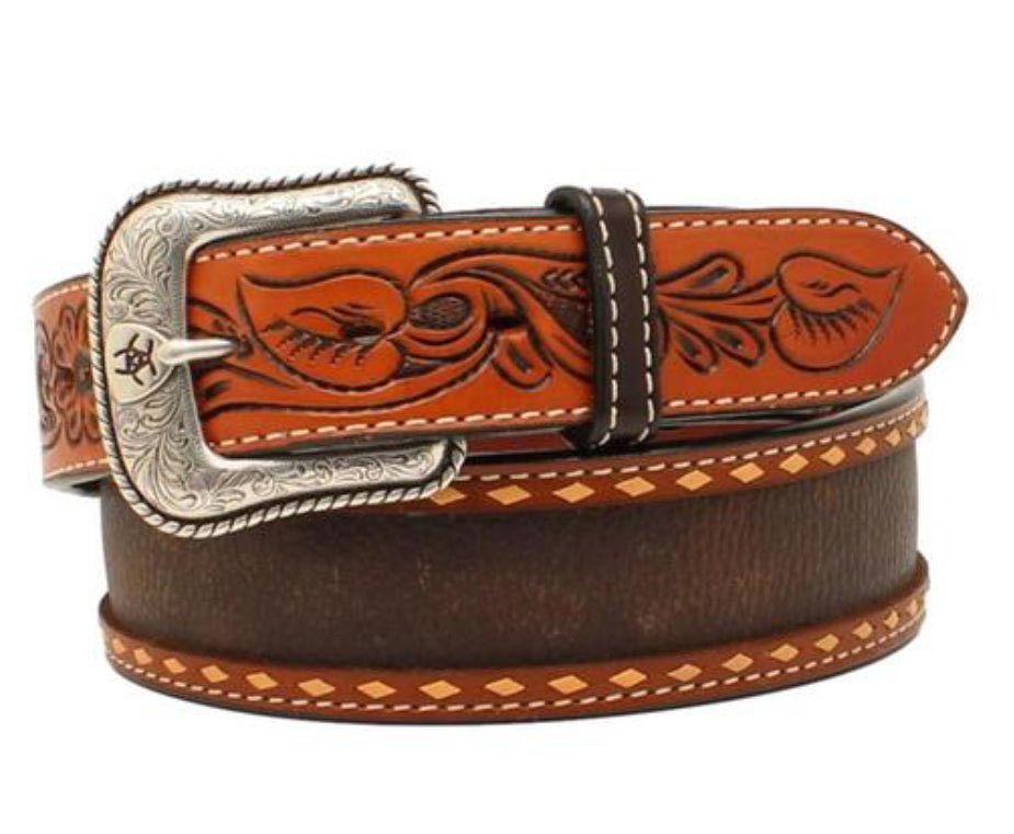 Ariat Western Belt Mens Floral Tooled Buckle Buck Lacing - Double C Western SupplyAriat