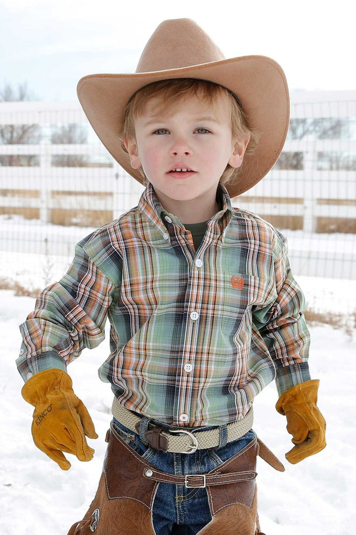 Cinch olive and orange plaid long sleeve - Double C Western SupplyCinch