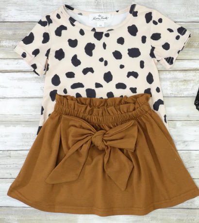 Cow Print Top &amp; Caramel Tie Skirt Set - Double C Western SupplyDouble C Western Supply
