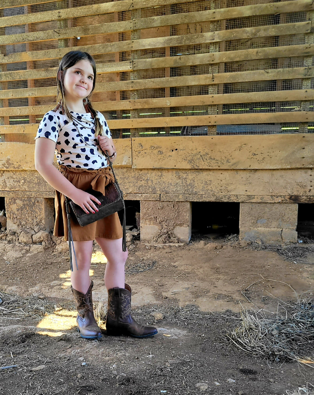 Cow Print Top &amp; Caramel Tie Skirt Set - Double C Western SupplyDouble C Western Supply