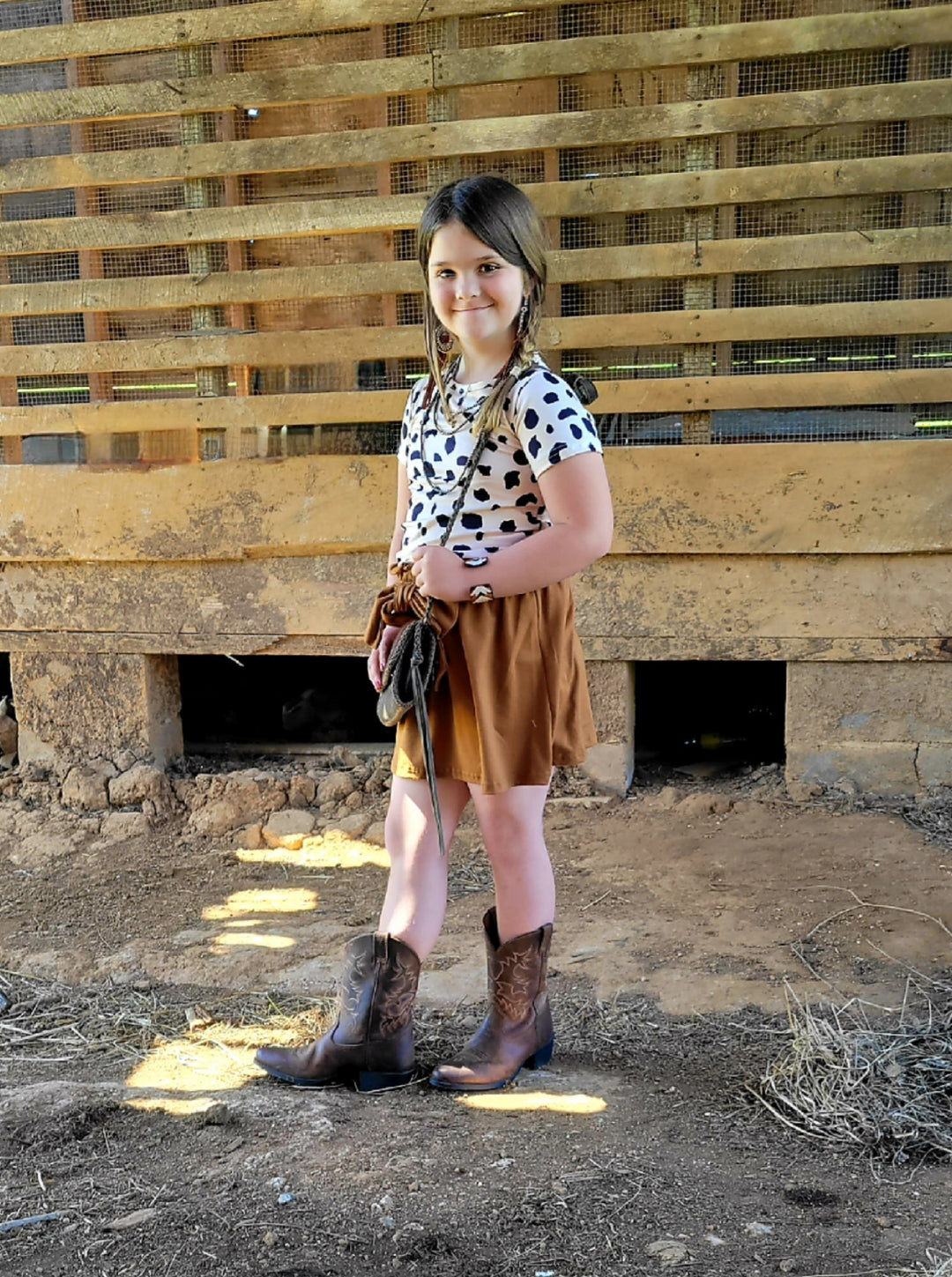 Cow Print Top &amp; Caramel Tie Skirt Set - Double C Western SupplyDouble C Western Supply