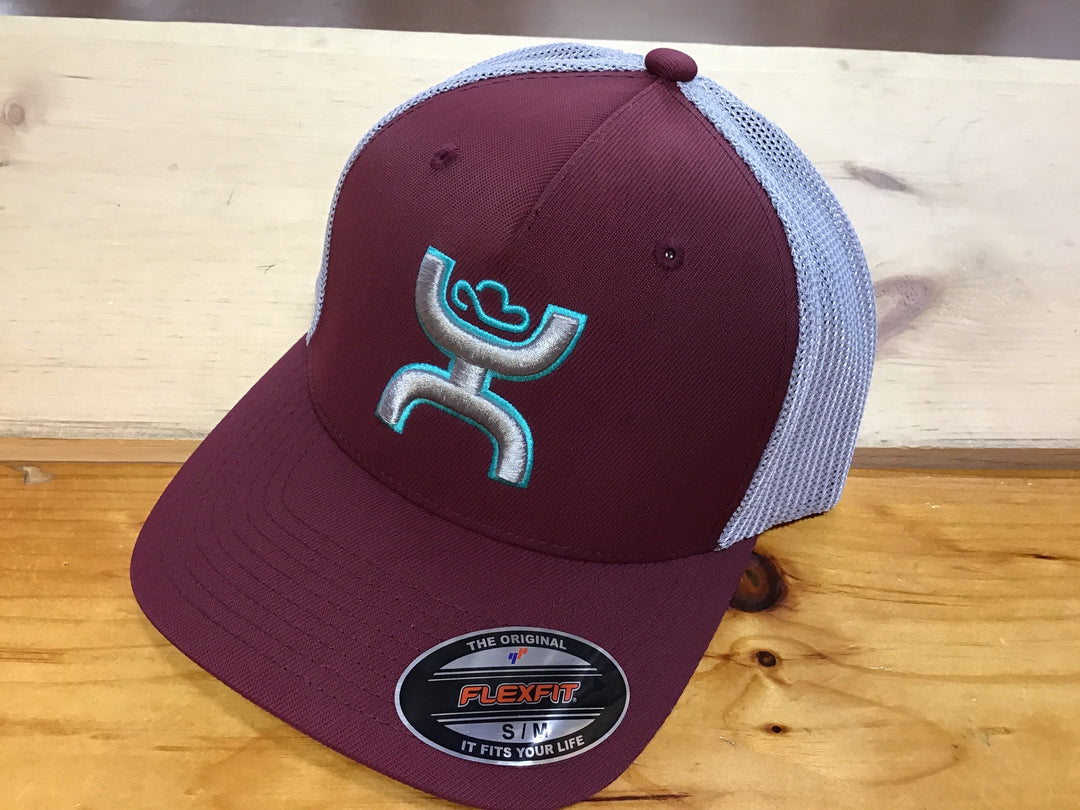 Hooey Coach Maroon/GreyFlexfit With Grey/Teal Logo - Double C Western SupplyHooey