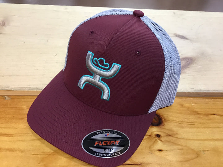 Hooey Coach Maroon/GreyFlexfit With Grey/Teal Logo - Double C Western SupplyHooey