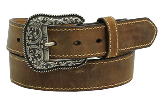 ARIAT WOMEN'S LEATHER BELT WITH ENGRAVED BUCKLE in brown and black ariatwomens Ariat