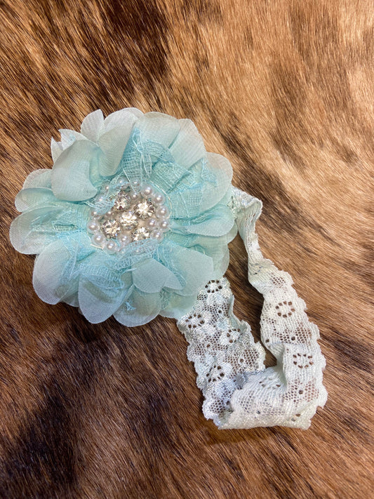 Lace baby girl flower head wrap Mint Double C