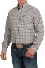 Load image into Gallery viewer, Mens Plaid Button-Down Western Shirt - Khaki/White
