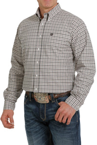 Mens Plaid Button-Down Western Shirt - Khaki/White
