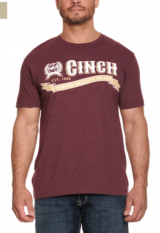 Cinch Men's Heather Burgundy with Light Gold Logo Tee Shirt Cinch