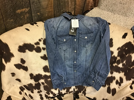 Cinch Girls Long Sleeve Chambray/Indigo Shirts & Tops Cinch