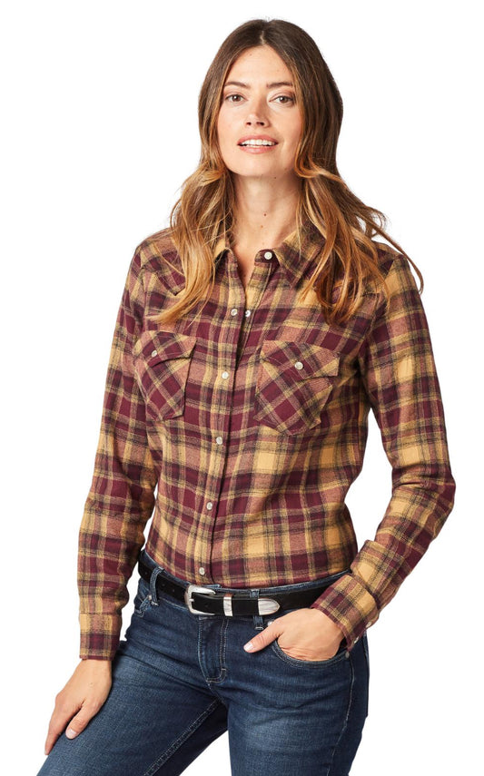 Womens Wrangler® Essential Shirt - Tan/Burgundy Shirts & Tops Wrangler